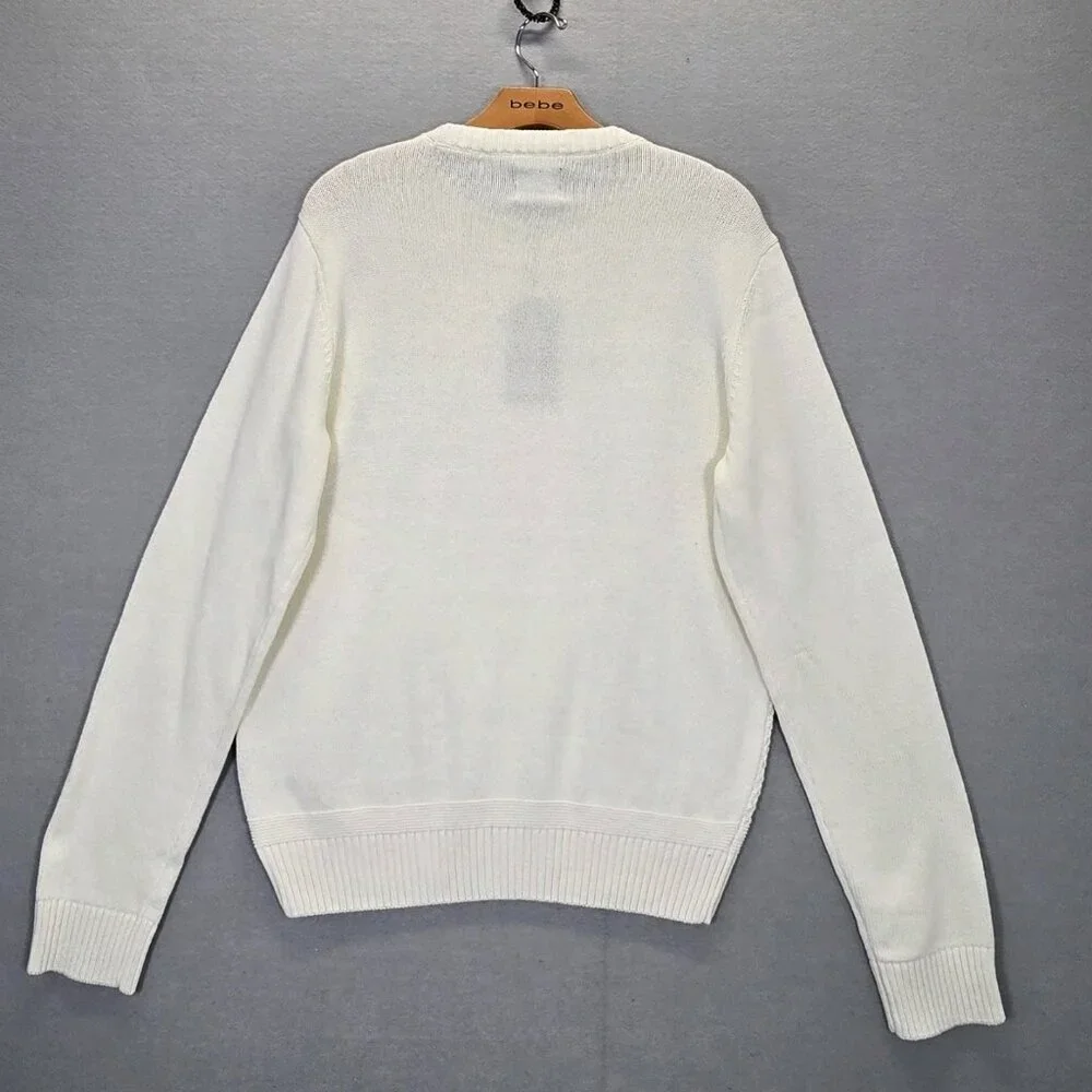 Ben Sherman Cable Knit Ivory Crew Neck Men's Sweater Size Medium